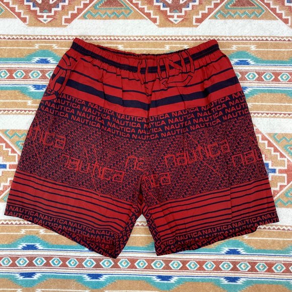 Nautica 90s Retro Spellout Red Black Swim Trunks M - Picture 3 of 4